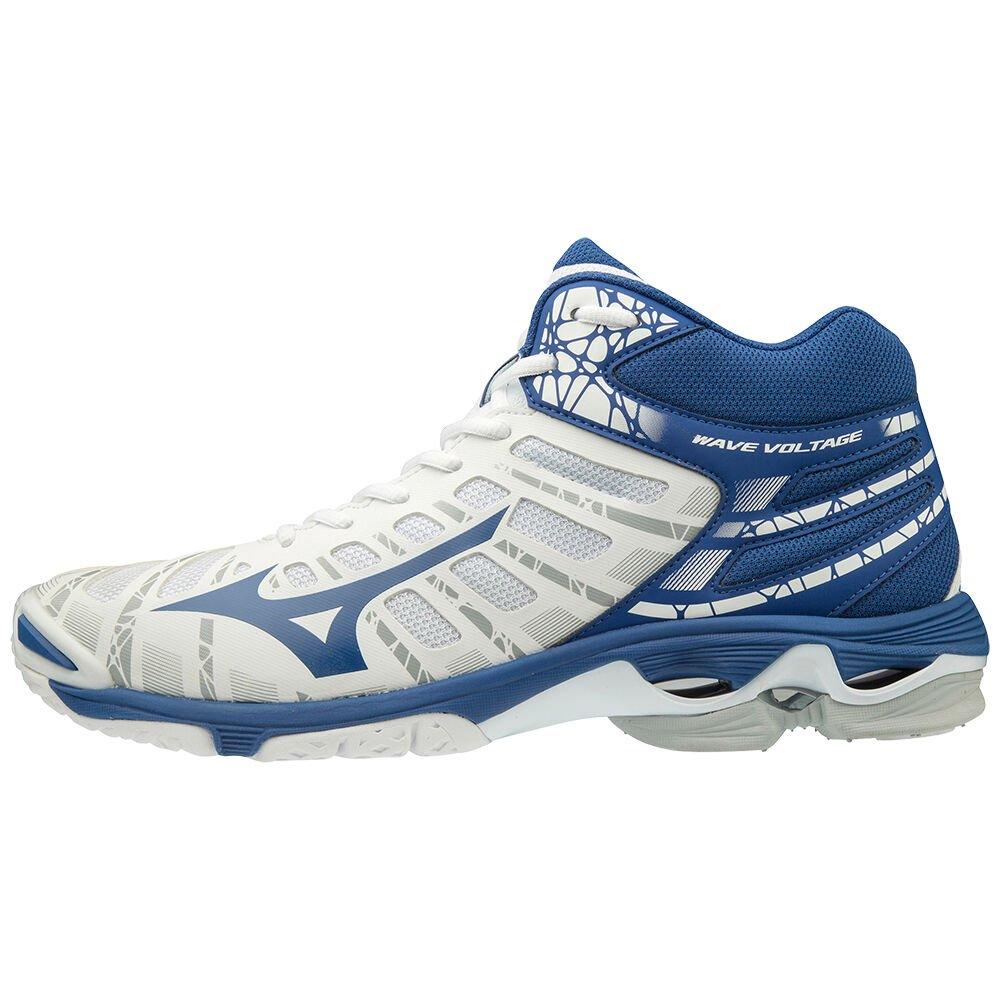 Men's Mizuno Volleyball Shoes White/Blue WAVE VOLTAGE MID Shoes - V1GA196521